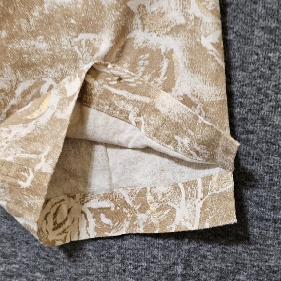 Coldwater Creek Cropped Pants Womens Size 8 Linen Blend Gold Floral Wide Leg - Picture 4 of 16
